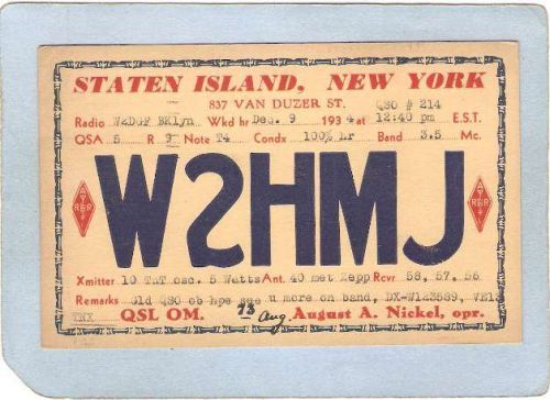 New York Staten Island OSL Card W2HMJ August A Nickel nyc_box2~63