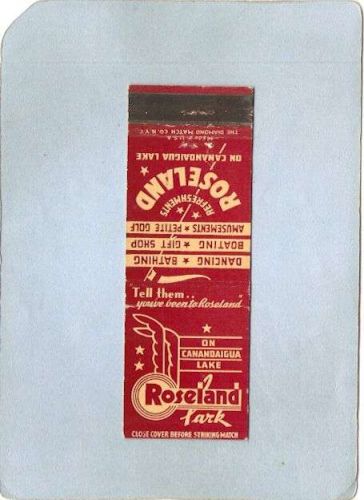 New York Canandaigua Lake Amusement Park Matchcover Roseland Park Rt 5 & U~134