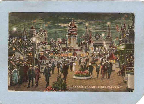 New York Coney Island Amusement Park Postcard Luna Park At Night top_box1~472