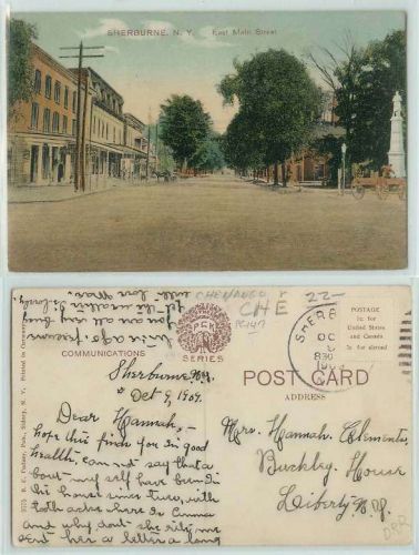 New York Sherburne East Main St Street Scene w/Old Buildings Horses and Wa~147
