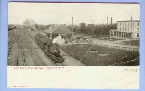 New York Westfield Lake Shore RR Station View Small Steam Engine Passenger~233