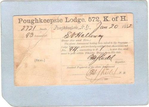 New York Poughkeepsie Penny Post Card Poughkeepsie Lodge 572 K Of H Assesm~2275