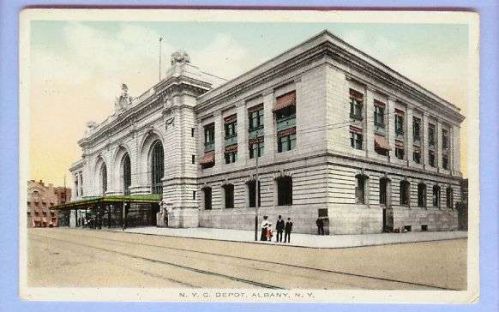New York Albany NYC Depot Street Scene View Large Depot On Corner w/Canopy~206