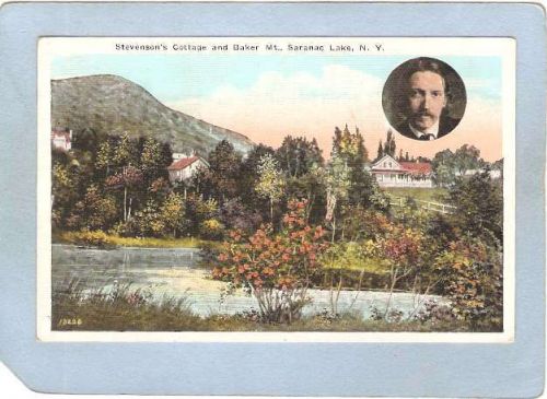 New York Saranac Lake Stavanson's Cotage & Baker Mt w/Small Photo ny_box5~1944