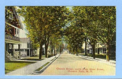 New York Hoosick Falls Church St North From River St Tree Lined Paved Road~299