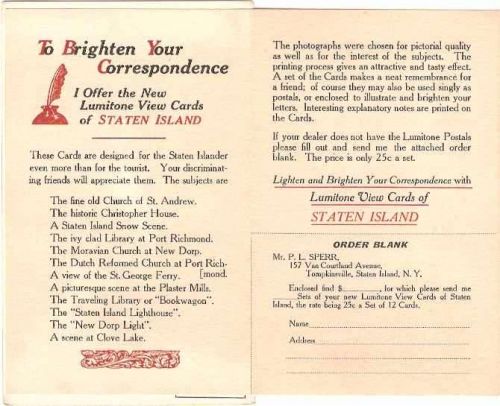 New York Port Richmond The Public Library Salesman Sample w/Order Card Att~55