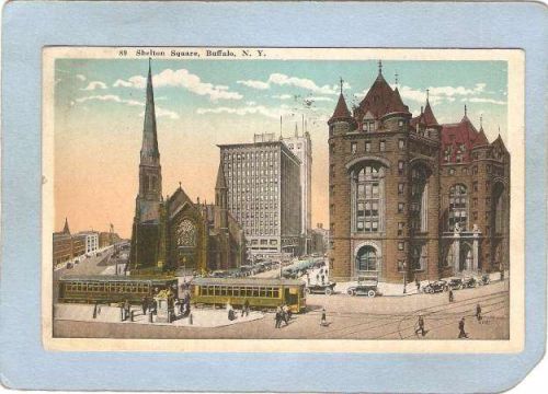 New York Buffalo Shelton Square Street Scene Intersection w/Trolley Tracks~2918