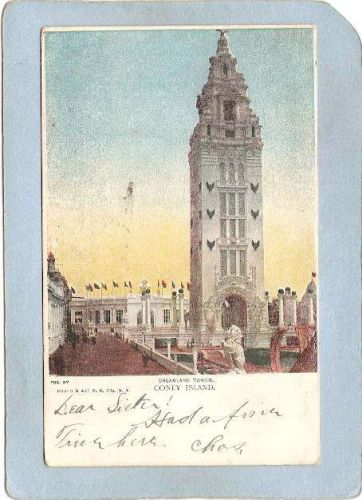 New York Coney Island Amusement Park Postcard Dreamland Tower Undivided Ba~410