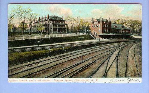 New York Plattsburgh Station & Paul Smiths Fouquet House View Up Tracks La~223