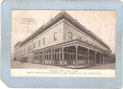 New York Coney Island Amusement Park Postcard Henderson Hall Restaurant Mu~373