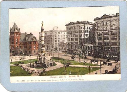 New York Buffalo Lafayette Square Street Scene w/Old Cars & Horses & Wagon~2598