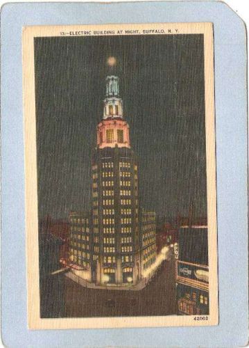 New York Buffalo Electric Building At Night w/Ad Selling Postcards R W Kla~2696