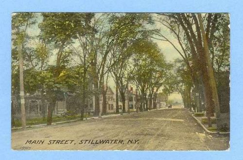 New York Stillwater Main St Tree Lined Unpaved Road w/Old Houses Old Car~304