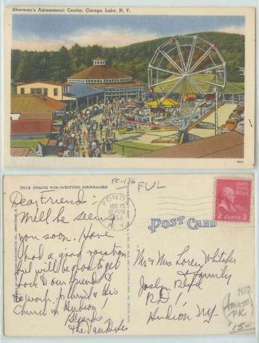 New York Caroga Lake Shermans Amusement Center Old Buildings w/Old Cars an~186