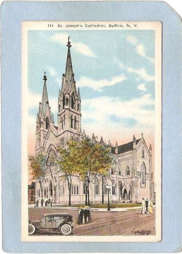 New York Buffalo St Joseph's Cathedral Street Scene Intersection w/Trolley~2655