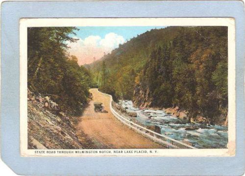 New York Lake Placid State Road Through Wilmington Notch w/Old Car ny_box5~1699