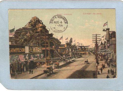 New York Coney Island Amusement Park Postcard Surf Ave Coney Island w/Hors~363