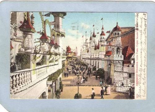 New York Coney Island Amusement Park Postcard Luna Pakr Amusement Building~445