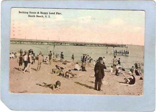 New York South Beach Bathing Scene & Happy Land Pier South Beach DPO-1 Ros~9