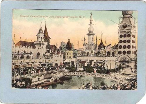 New York Coney Island Amusement Park Postcard Luna Park General View Of In~442