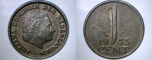 1953 Netherlands 1 Cent World Coin