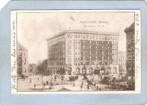 New York Buffalo Lafayette Hotel Street Scene Intersection w/Trolley Car &~2619
