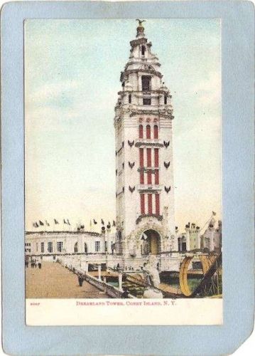 New York Coney Island Amusement Park Postcard Dreamland Tower w/Silver Spa~409