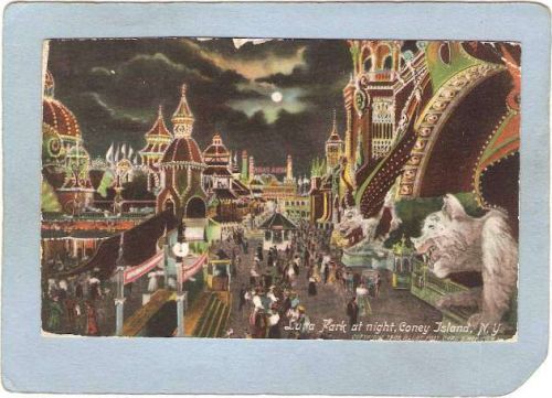 New York Coney Island Amusement Park Postcard Luna Park At Night top_box1~468