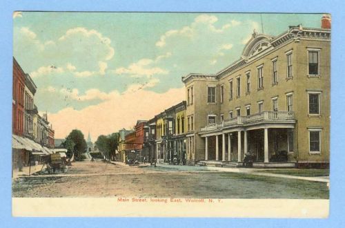 New York Wolcott Main St Looking East Street Scene w/Unpaved Road and Old ~407