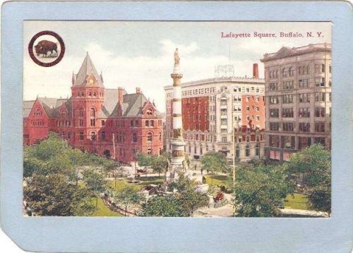 New York Buffalo Lafayette Square w/Small Photo Of Buffalo Inside Circle &~2594