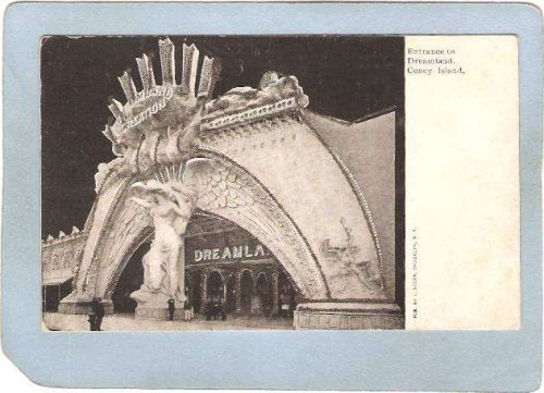 New York Coney Island Amusement Park Postcard Dreamland Entrance w/Silver ~395