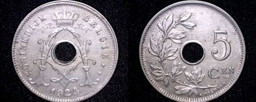 1924 Belgium 5 Centimes World Coin