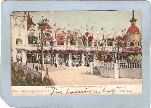 New York Coney Island Amusement Park Postcard Luna Park Scene Undivided Ba~443