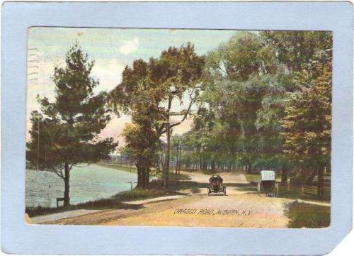 New York Auburn Owasco Road Foot Of Lake w/Old Car Horse & Wagon ny_box2~753