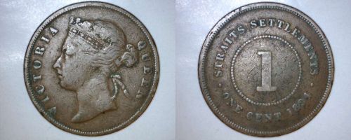 1894 Straits Settlements 1 Cent World Coin