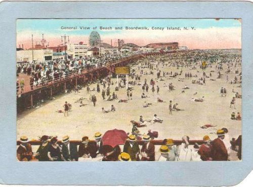 New York Coney Island Amusement Park Postcard General View Of Beach & Boar~336