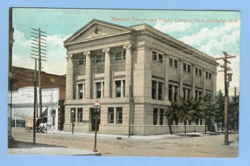New York New Rochelle Masonic Temple and Public Library Street Scene Inter~410