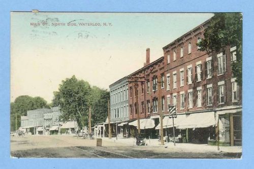 New York Waterloo Main St North Side Street Scene w/Old Buildings Horses a~318