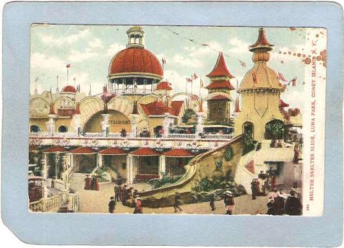 New York Coney Island Amusement Park Postcard Luna Park Helter Skelter Sli~431