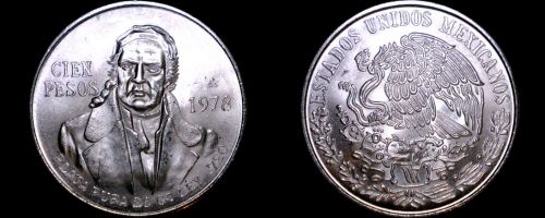 1978 Mexican 100 Peso World Silver Coin - Mexico Morelos