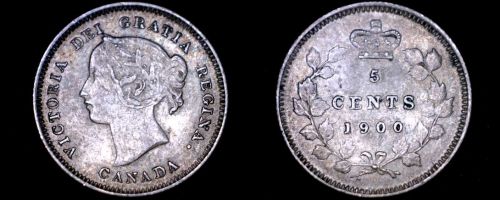 1900 Canada 5 Cent World Silver Coin - Canada - Victoria - Oval O's