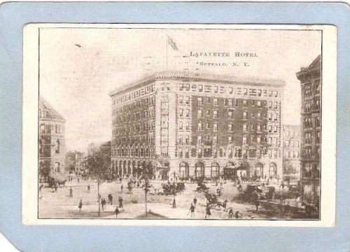 New York Buffalo Lafayette Hotel Street Scene Intersection w/Trolley Car &~2620