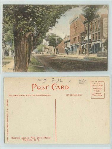 New York Northville Business Section Main St North Handcolored Tree Lined ~191
