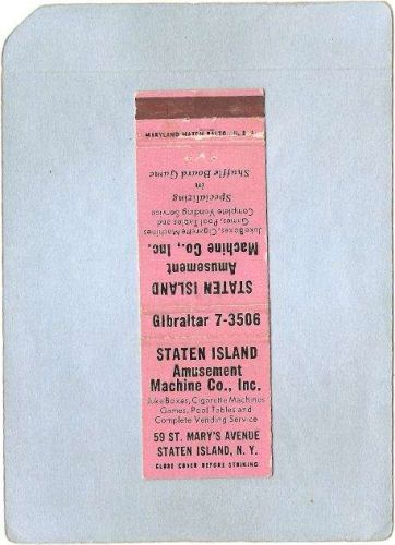 New York Staten Island Matchcover Staten Island Amusement Machine Co Inc 5~71