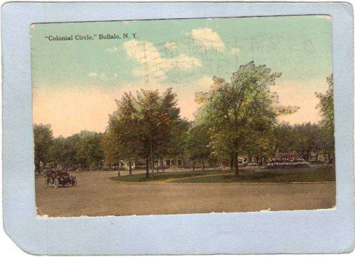 New York Buffalo Colonial Circle Street Scene w/Old Car ny_box4X1~2673