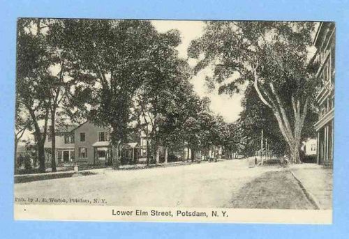 New York Potsdam Lower Elm St Tree Lined Unpaved Road w/Old Houses ~325