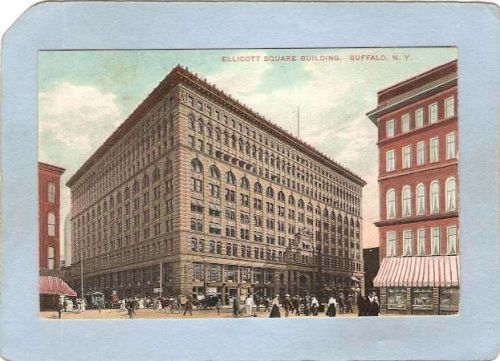 New York Buffalo Ellicott Square Building Street Scene w/Trolley Car & Hor~2716