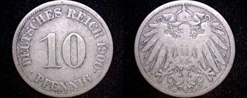 1900 J German 10 Pfennig World Coin - Germany