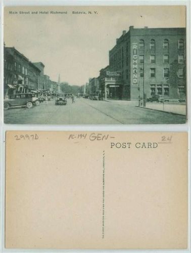 New York Batavia Main St and Hotel Richmond Paved Road w/Trolley Tracks Ol~194