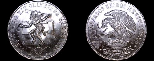 1968 Mexican 25 Peso World Silver Coin - Mexico Olympics